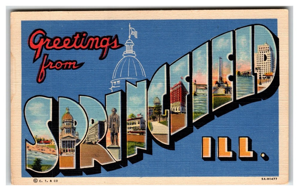 Greetings from Springfield Illinois Large Letter Linen Postcard CT Art-Colortone