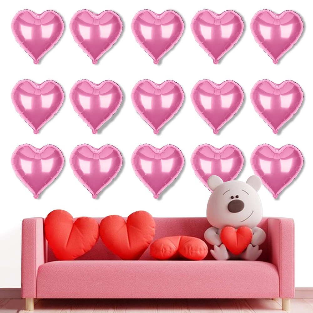 Romantic Heart Foil Balloons Set of 15 for Valentine Decor