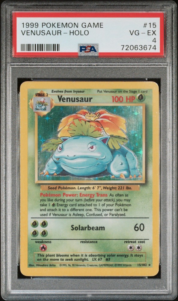 PSA 4 1999 Pokemon Base Set Venusaur Holo 15/102 Wizards of the Coast