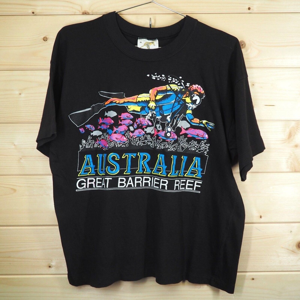 Vintage Great Barrier Reef Australia Mens Medium Single Stitch Black T-Shirt 90s
