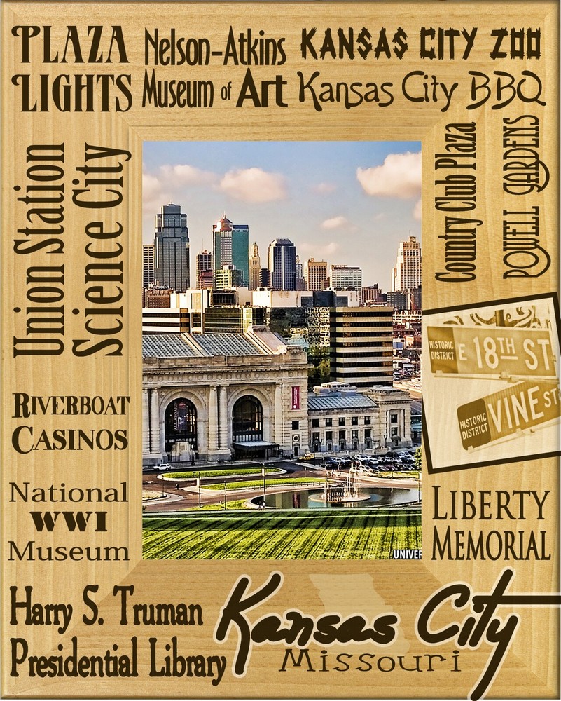 Kansas City Missouri Landmarks Laser Engraved Wood Picture Frame Portrait (4x6)