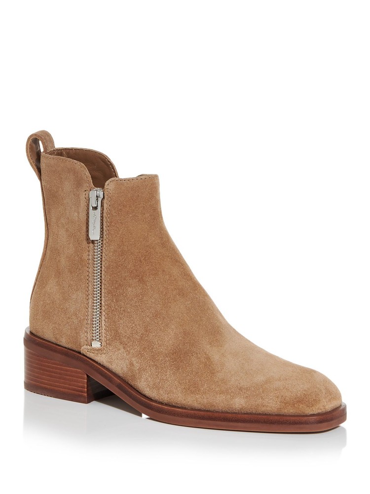 PHILLIP LIN Womens Beige Alexa Square Toe Stacked Heel Leather Booties 37