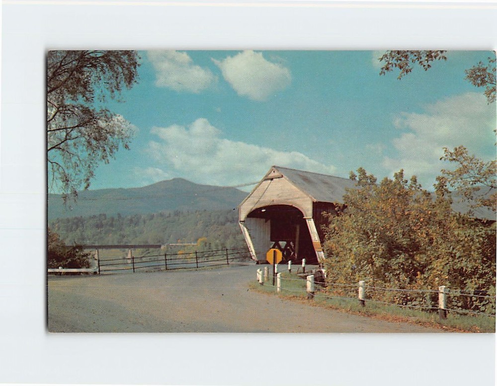 Postcard Greetings from Mount Mt Ascutney Vermont USA America Covered Bridge