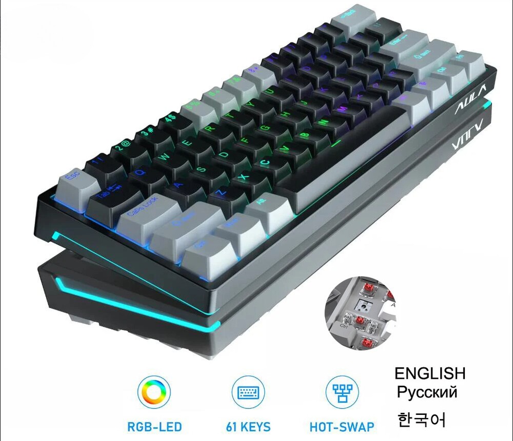 USB Mini Mechanical Keyboard Red Switch 61 Keys Wired Separated detachable cable