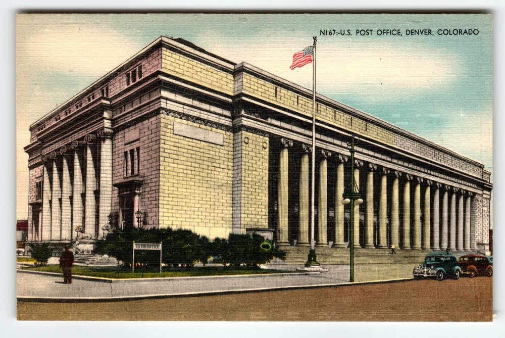 US Post Office Building Denver Colorado Linen Postcard Vintage Post Card Unused