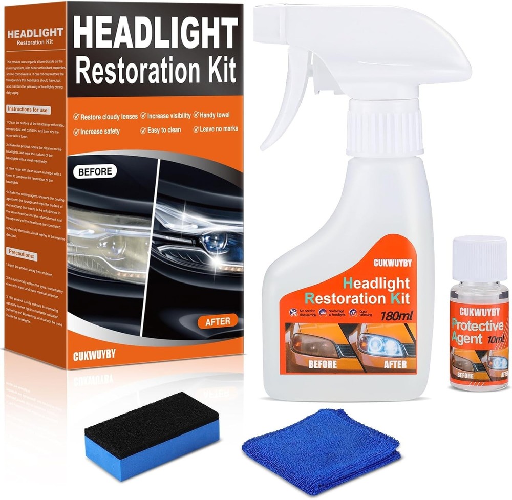 Headlight Restoration Kit Cleaner – Removes Yellowing & Oxidation, Coating Agent