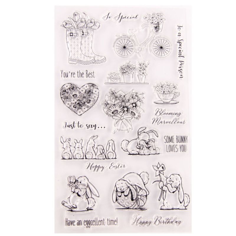 Bunny Flowers Silicone Clear Seal Stamp DIY Scrapbooking Embossing Photo Album