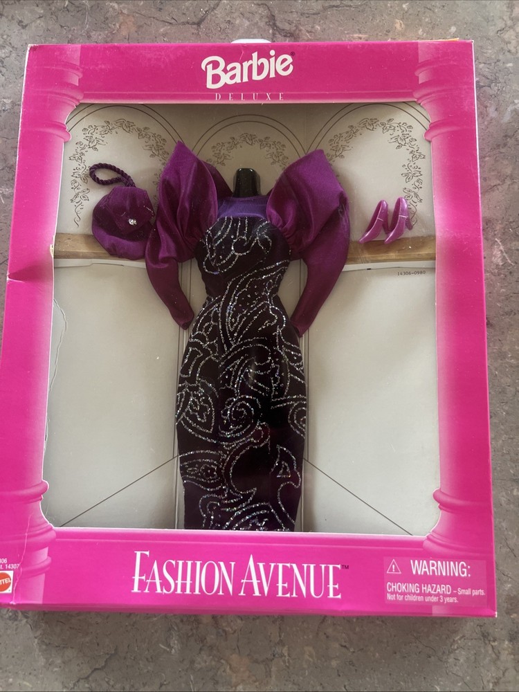 Vintage 1995 Mattel Barbie Deluxe Fashion Avenue Purple Evening Gown