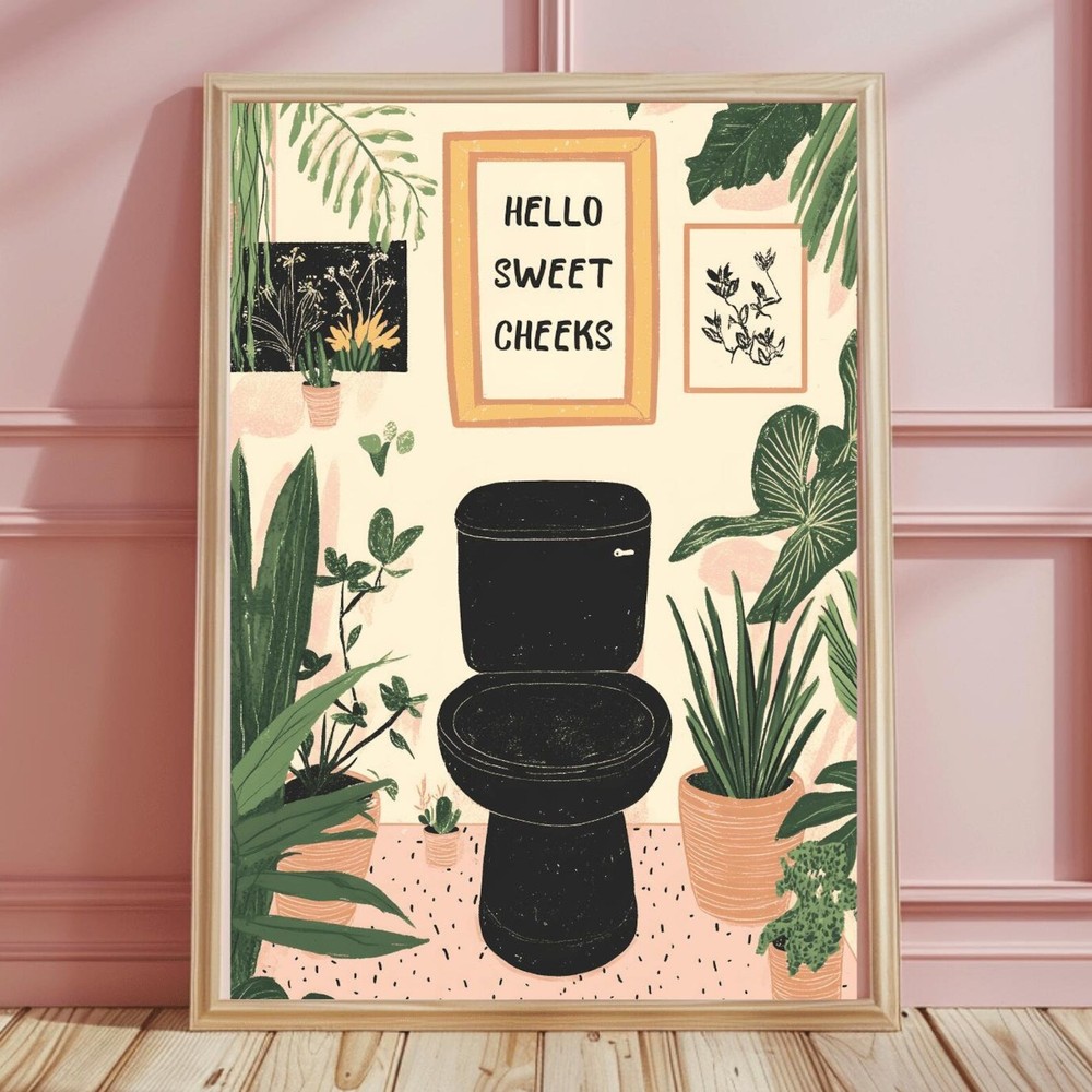 Boho Tropical Toilet Wall Art Bathroom House Plants Art Botanical Pink
