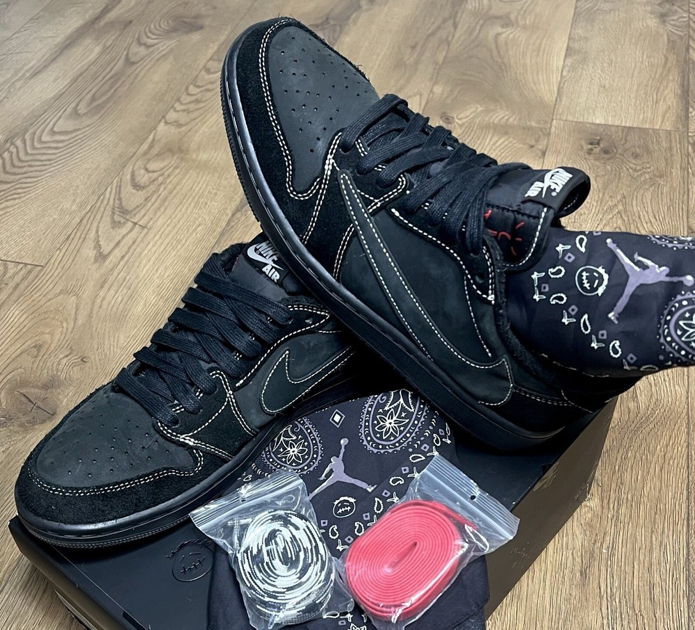 9.5- Travis Scott x Air Jordan 1 Low OG “Black Phantom ” DM7866-001 OG ALL