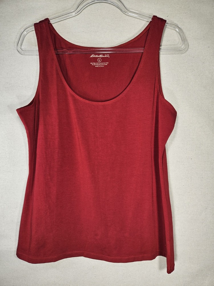 Eddie Bauer Women's Red Sleeveless Tank Top Large Cotton Blend Scoop Neck Shirt