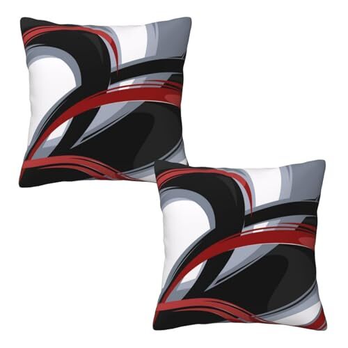 Bold Abstract Red Black Stripes Pillow Covers 18x18 - Set of 2-image