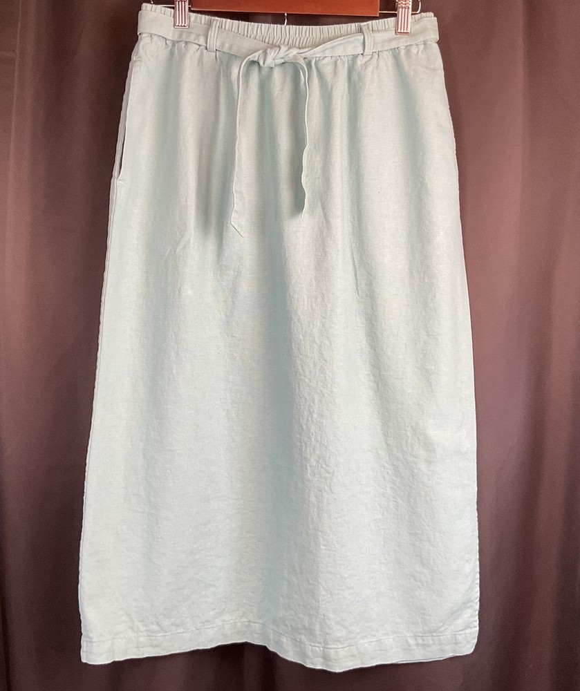 Light Blue Linen Blend Pull On Maxi Skirt Size 8 Appleseed’s Lagenlook Modest