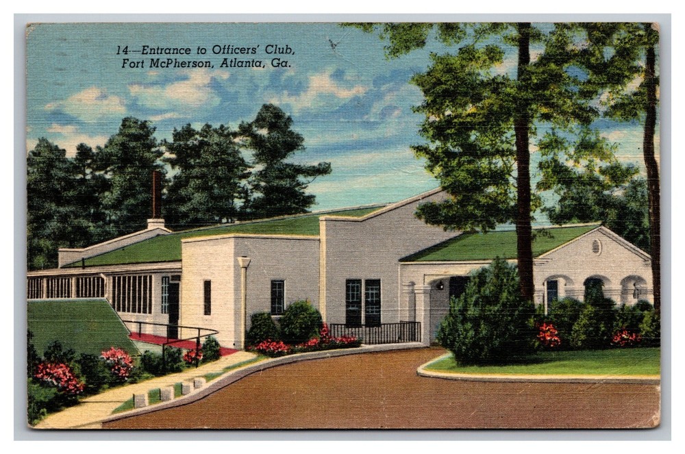 Atlanta Georgia GA Officers' Club Fort McPherson Posted 1945 Linen Postcard