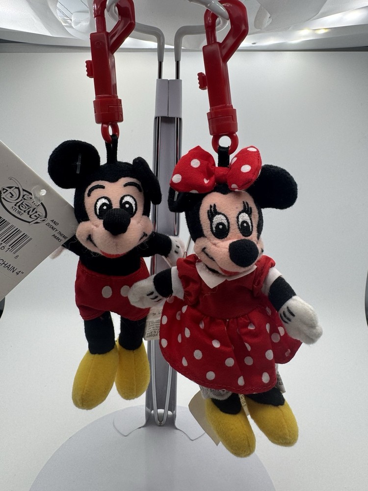 Disney Store MICKEY and MINNIE Mouse Bean Bag Plush Keychain lot of 2