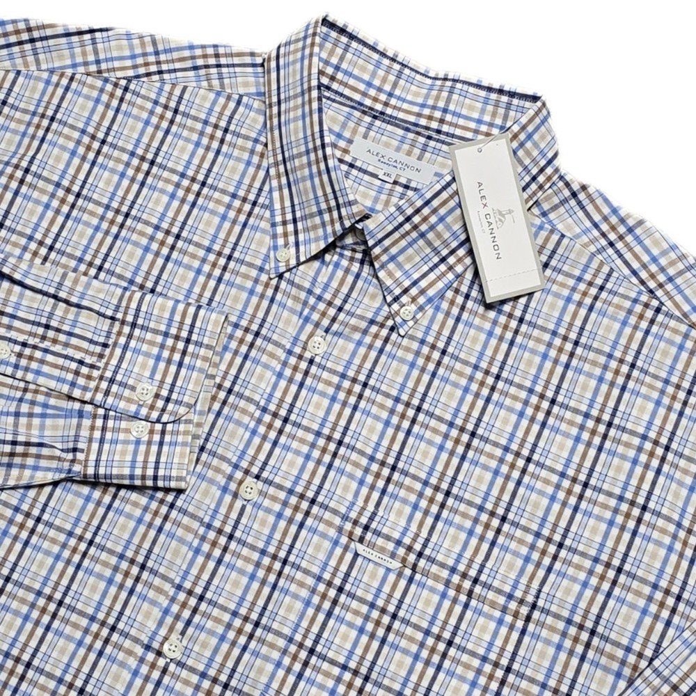 NWT Alex Cannon Plaid Herringbone Western Long Sleeve Button Down Shirt Mens 2XL