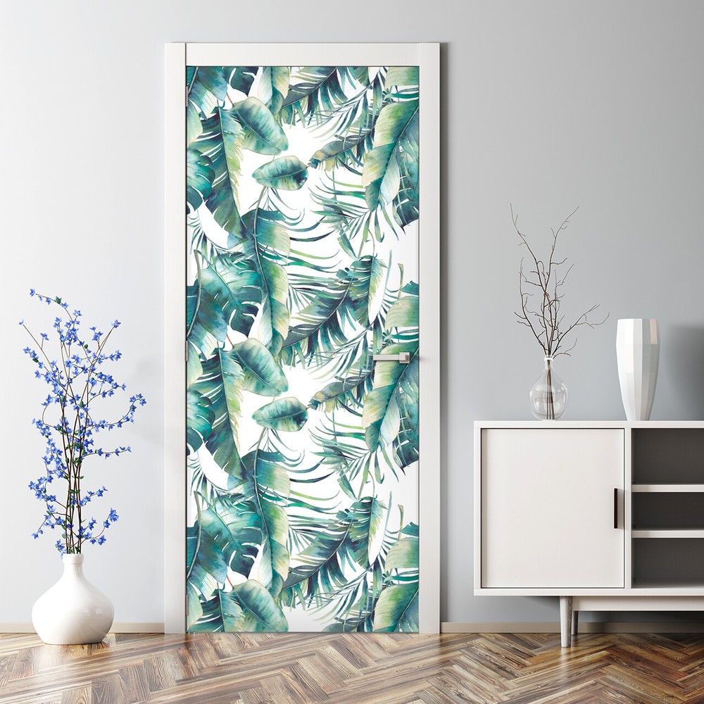 Leaves Explosion Bubble Free Vintage Palm Leaf Pattern Repositionable Door Decal