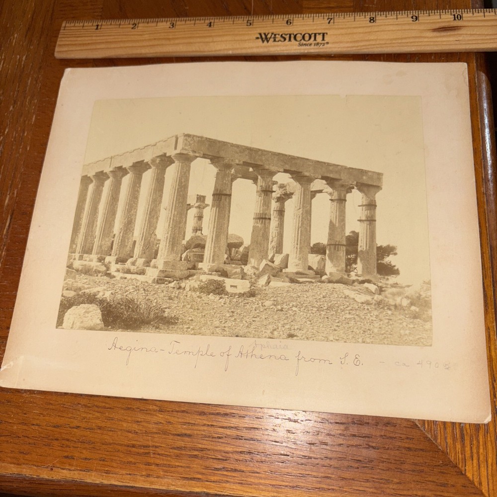 Vintage Aegina Temple of Aphaia Ruins Mounted Greek Architecture Sepia Photo