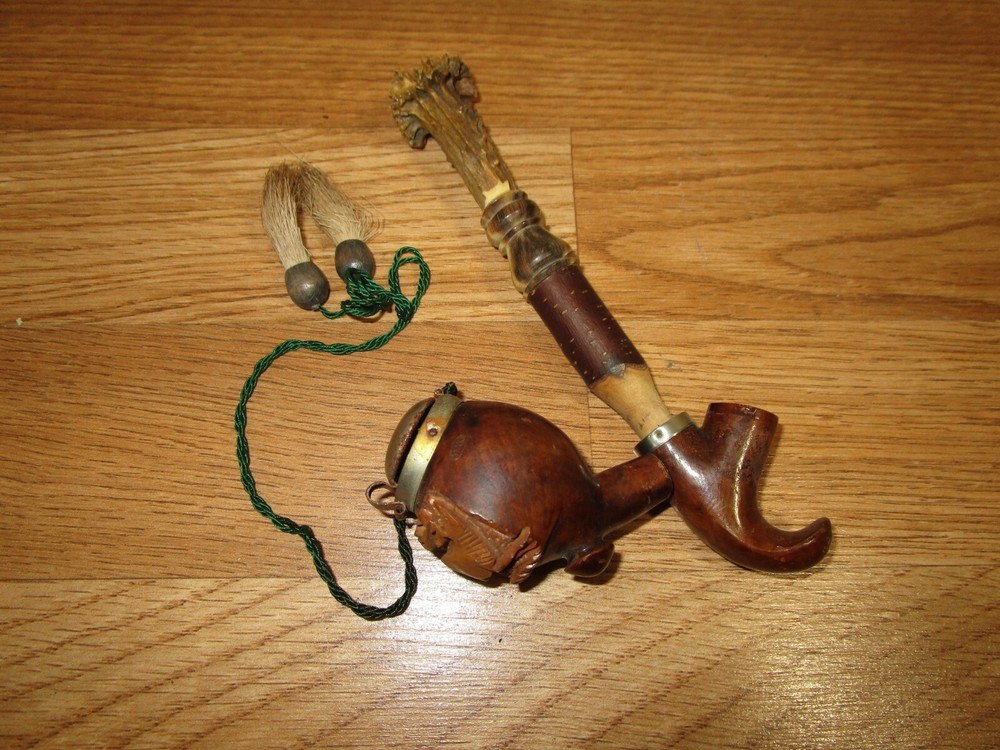 Vintage Carved Deer Lidded Bowl Tobacco Pipe Bruyere Garantie - No Stem