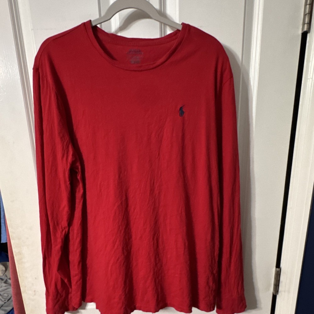 Polo Ralph Lauren Red Long Sleeve Cotton Crew Neck Logo Men's T-Shirt Size L