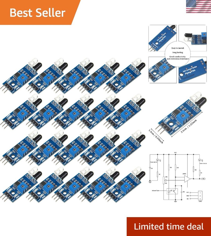 20 Pieces IR Infrared Avoidance Sensor Module 3-Wire Reflective Photoelectric...