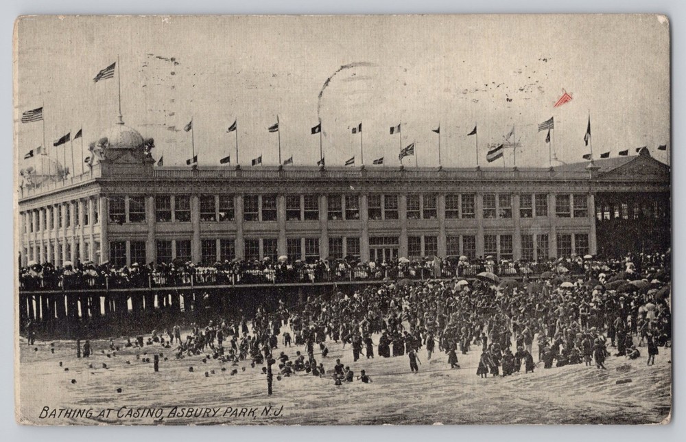 Asbury Park New Jersey NJ Bathers at Casino 1909 Antique Postcard
