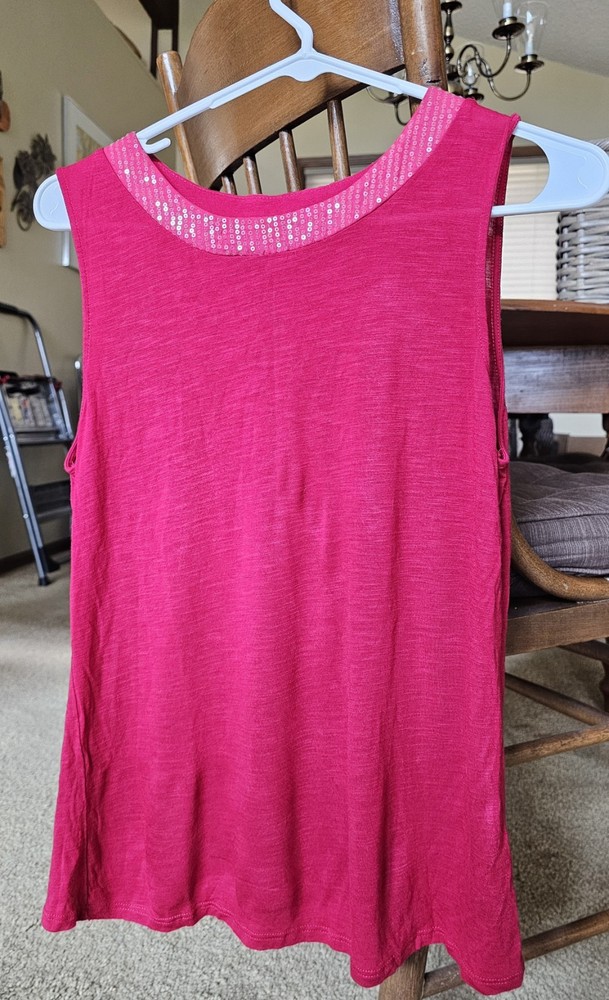 Coldwater Creek Women's Sleeveless, Red, Medium 10- 12 Top, Sequined Neckline
