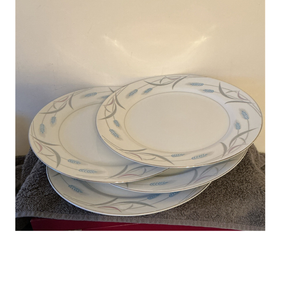 Valmont China Royal Wheat Dinner Plate White Blue Gray Pink Round Glossy Japan