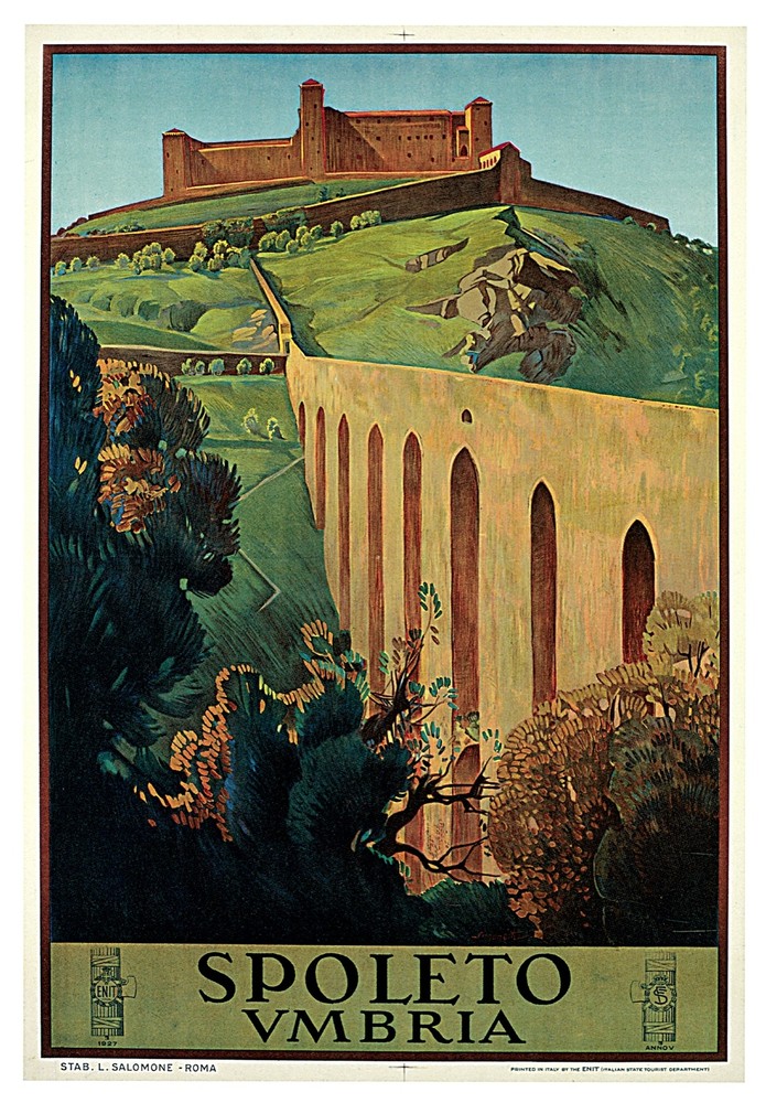 Decor Ospoleto Umbria Travel Poster. Fine Graphic Design. Wall Art. 1971