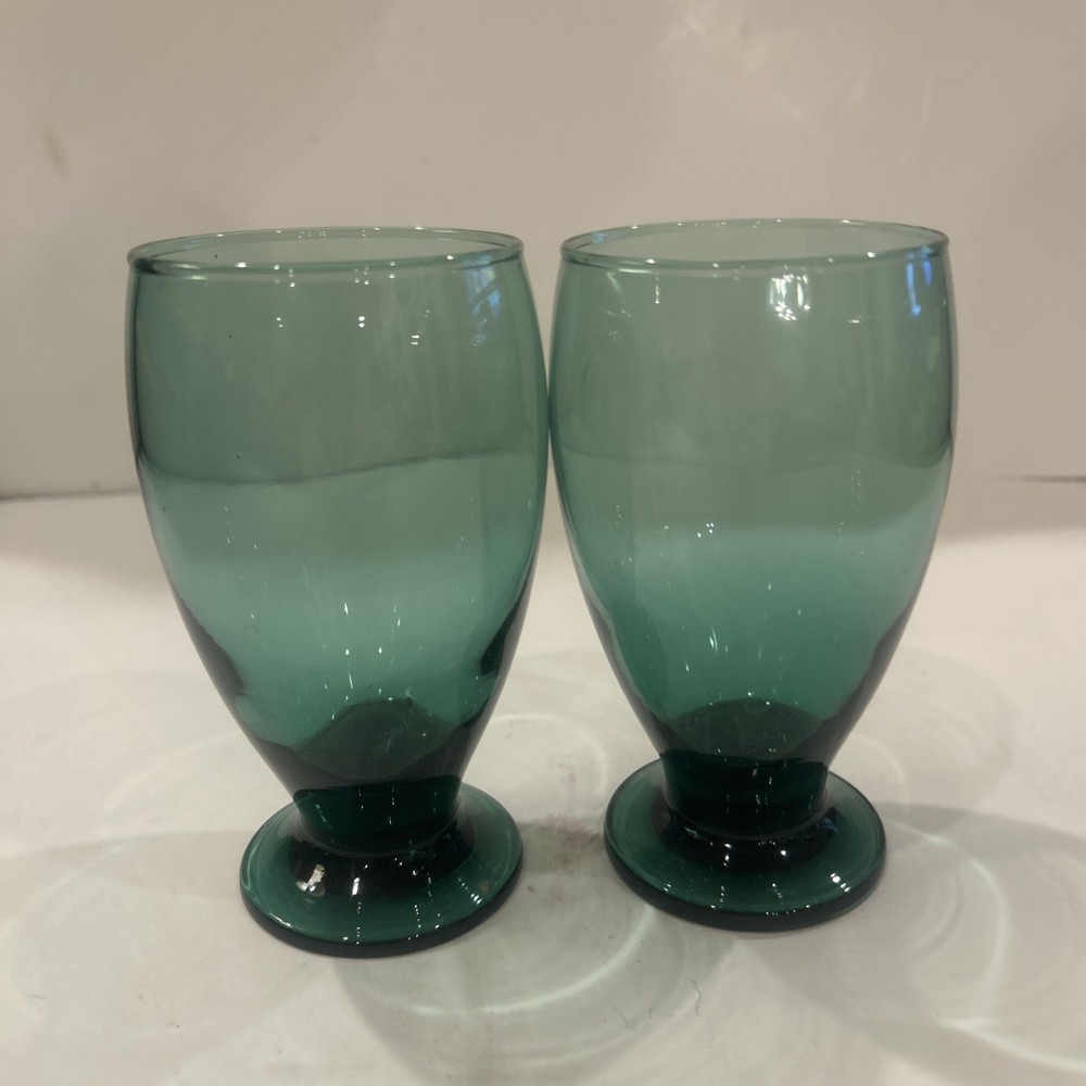 Vitage Libbey Juniper Teal Footed Glasses 5.25