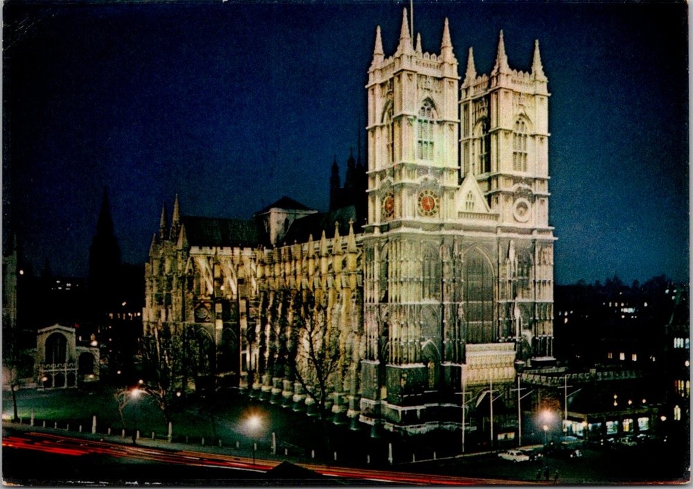 London England Westminster Abbey Night View Continental Postcard C102