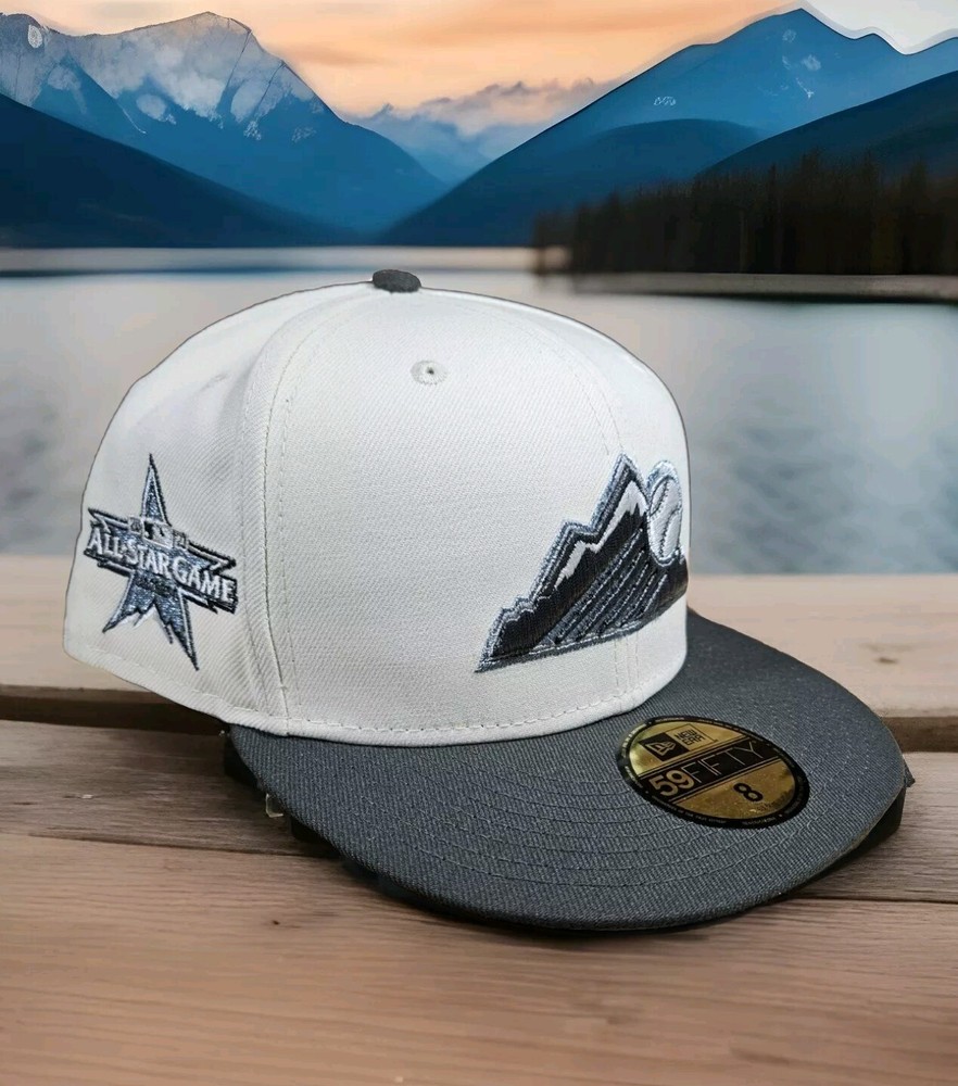 Colorado Rockies All Star New Era 59Fifty Fitted Hat Size 8 Cream/Black Blue UV