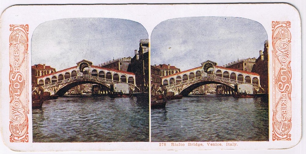 Stereo View Card Stereograph Rialto Bridge Venice Italy