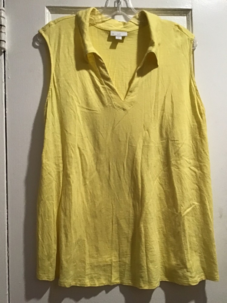 J Jill Plus Size 2X Yellow Sleeveless Collared Cotton Blend Top NWOT
