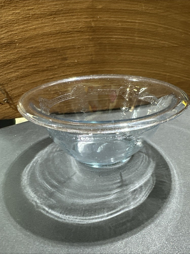 Vintage Fire King Clear Glass Embossed Bowl USA. 7” Wide X 3” Tall