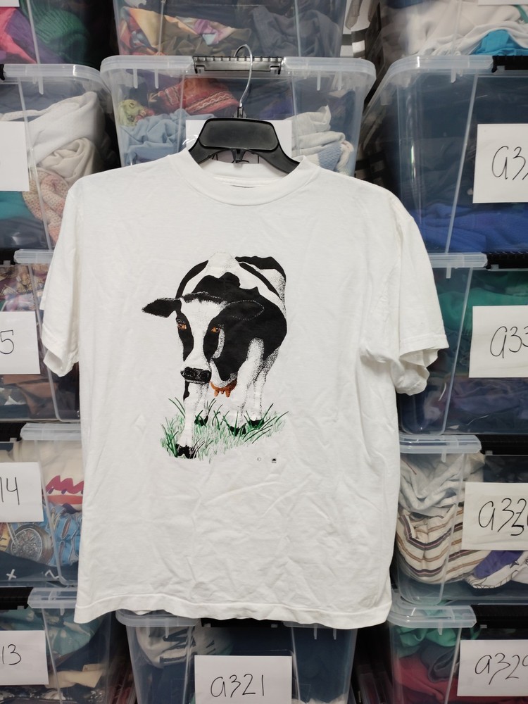 Vintage Cow Double Sided Shirt Mens Large Art Farm Animal Dairy 90s Tultex A340