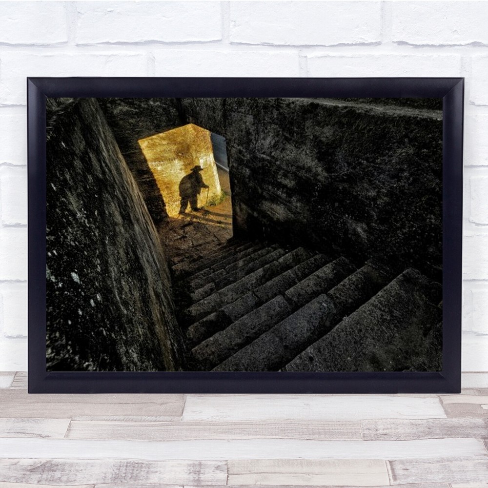 Life Descent Street Shadow Silhouette Cane Old Stairs Staircase Wall Art Print