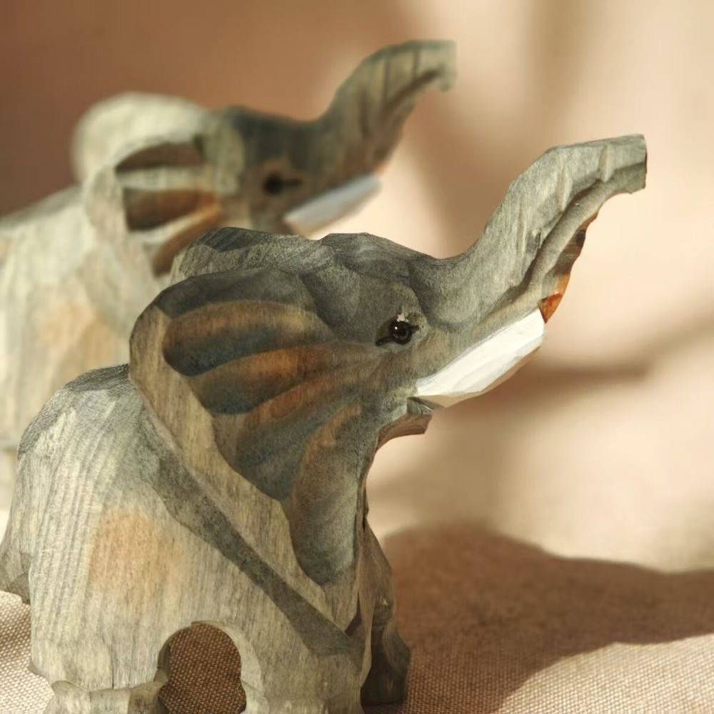 Wooden Painted Carved Hand-Painted Wooden Elephant Figurine