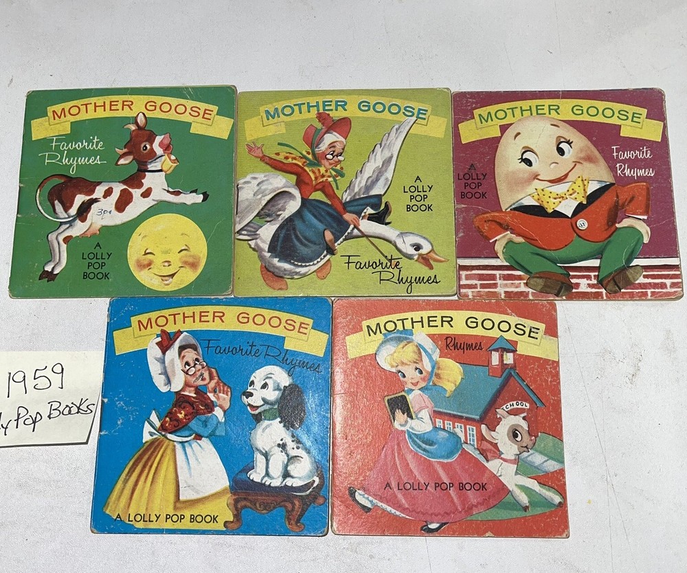 5 Lot Of 1959 A Lolly Pop Books - Mother Goose Rhymes - Humpty, Hey Diddle, Etc