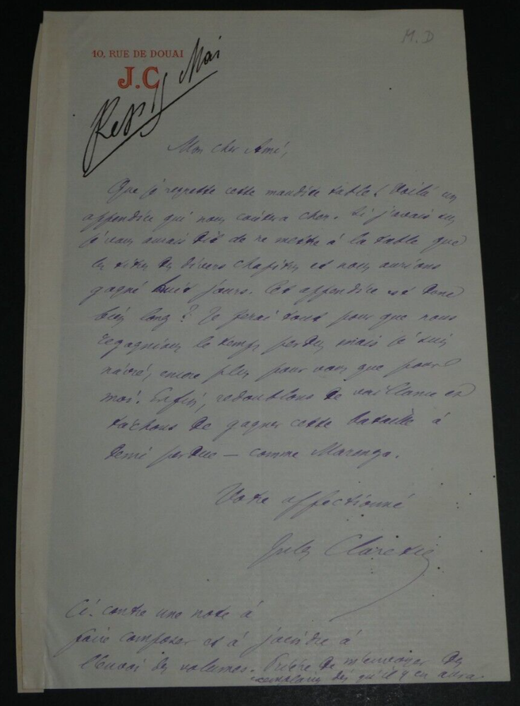 Jules CLARETIE, Novelist - AUTOGRAPH LETTER SIGNED ON A FAULTY EVENT