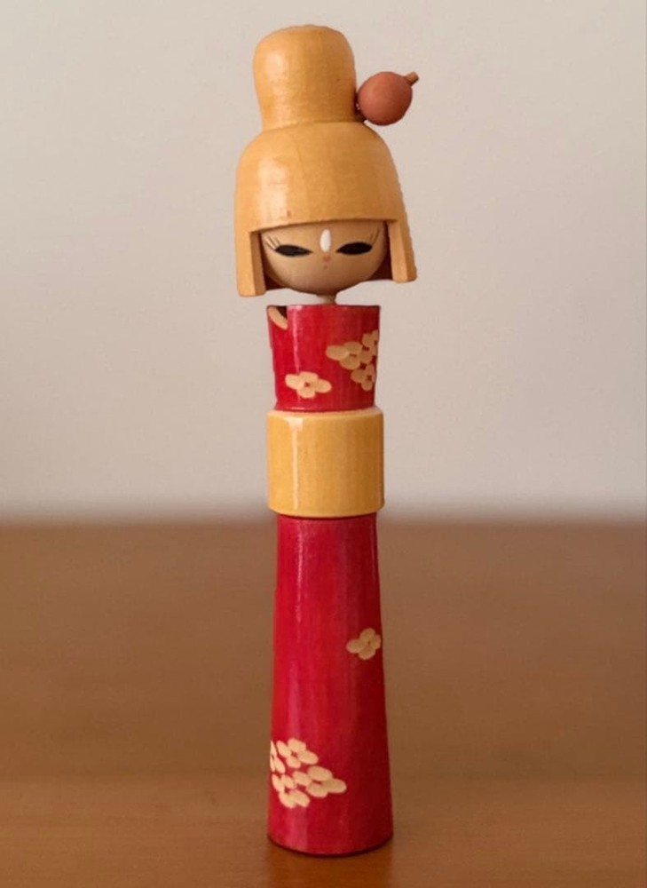 Hitomi Noboru Kokeshi Doll Red Kimono 15cm Box Included Retro Art