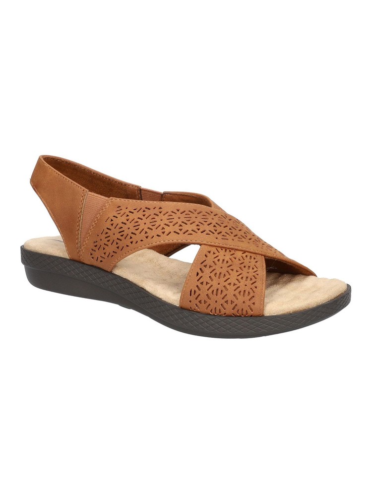 WAVE EASY STREET Womens Brown Claudia Open Wedge Slip On Slingback Sandal 9 M