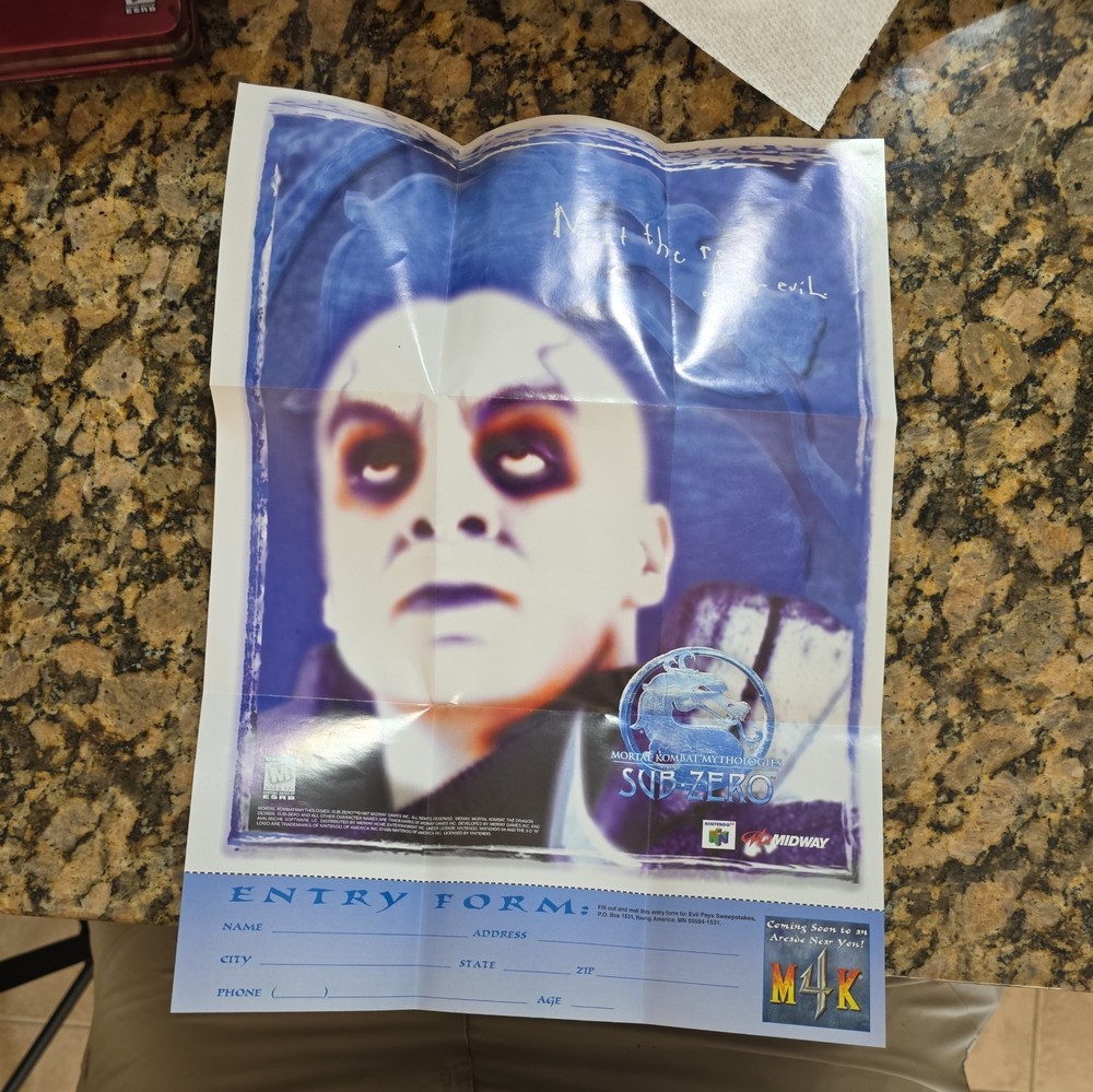 Mortal Kombat Mythologies Sub-Zero Sony PlayStation PS1 Sweepstakes Poster Only