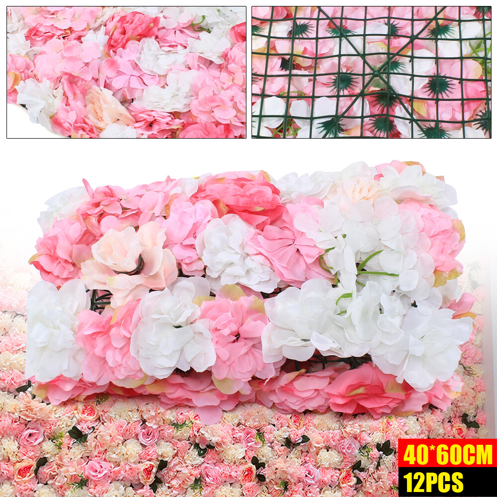 12x Rose Artificial Flower Wall Panel Background Bouquet For Wedding Party NEW