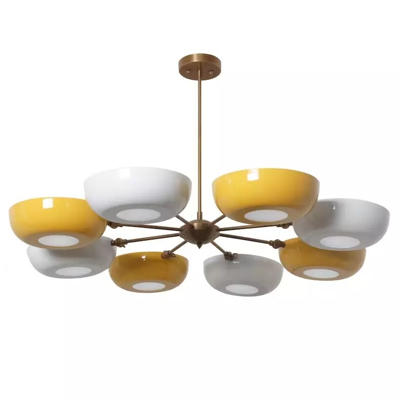 Stilnovo Style 8 Arm Lights Shade Sputnik Chandelier Light Fixture Brass