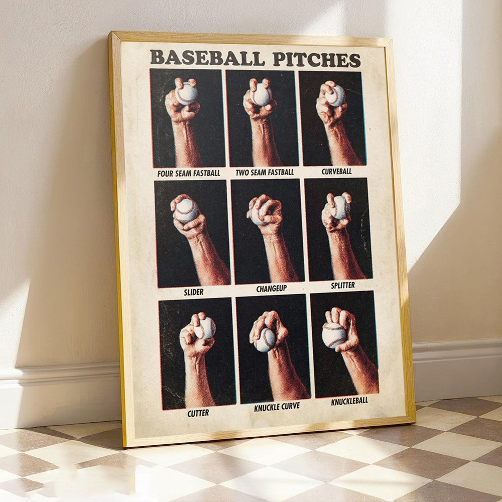 Types of Baseball Pitches Vintage Poster