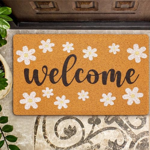 Decorative Welcome Door Mat with Rubber Washable Non Slip Backing Coir Mat for