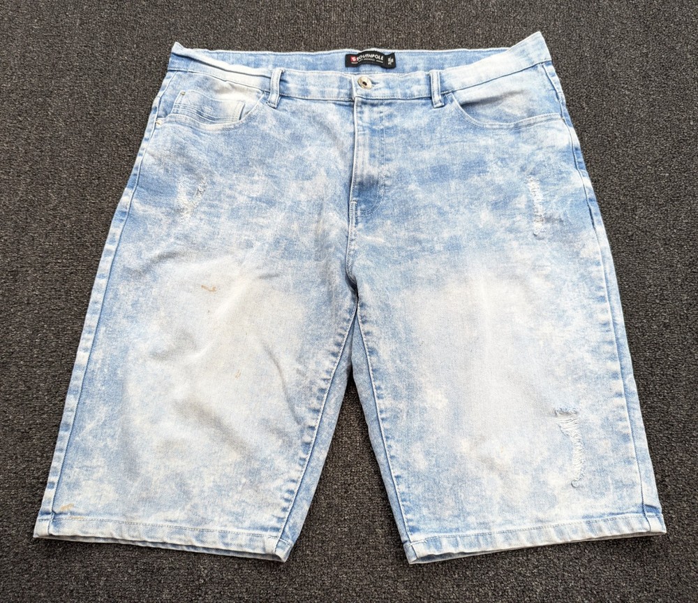 Southpole Mens Blue Bermuda Acid Wash Denim Bermuda Jean Shorts Size 38 Slim