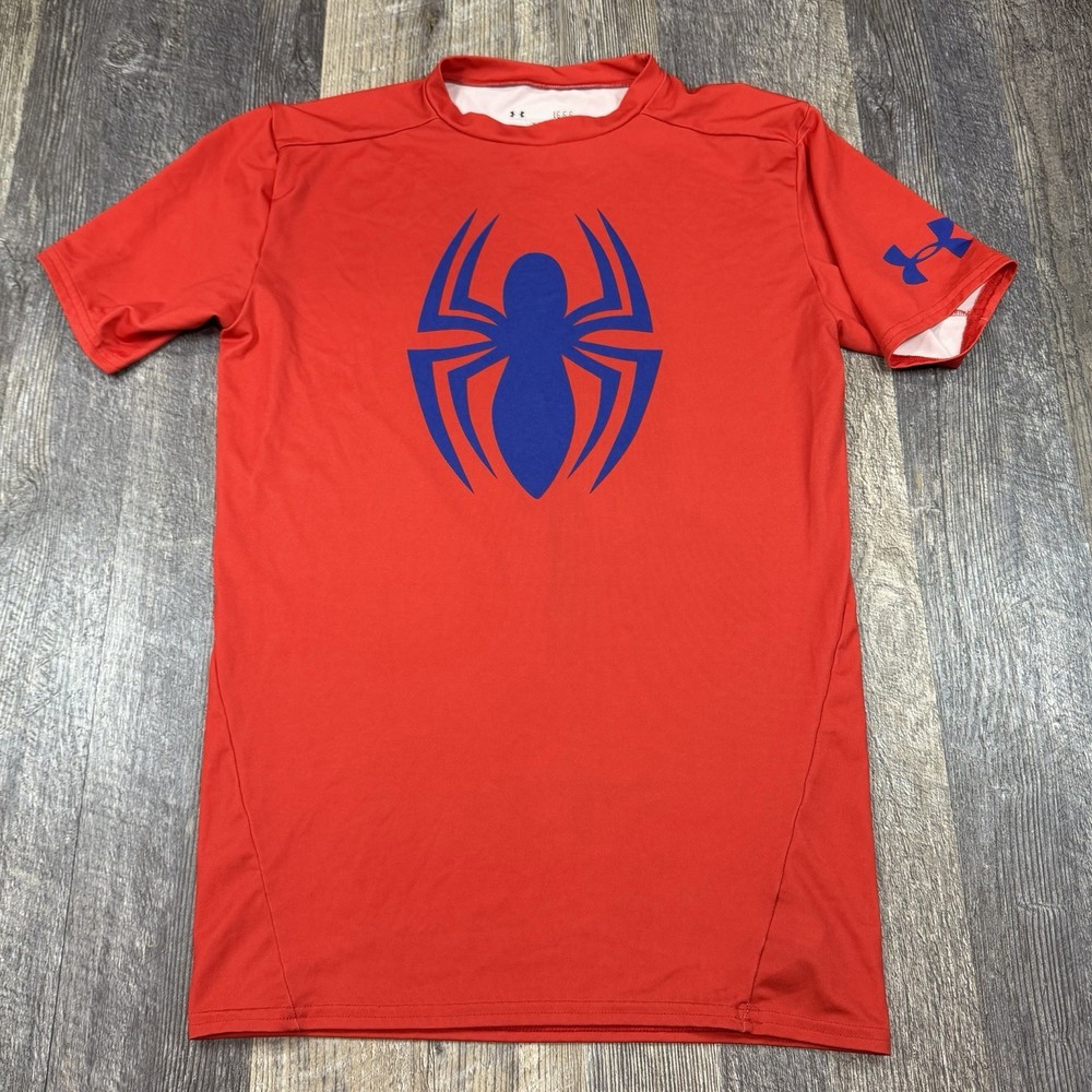 Under Armour Spider Man T-Shirt Mens L Compression HeatGear Red Marvel Athletic