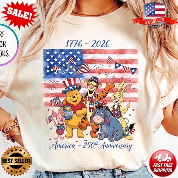 Winnie the Pooh USA 250th Anniversary Shirt, Patriotic Disney T-Shirt S-5XL